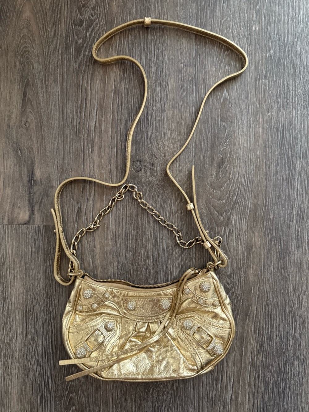 BALENCIAGA Le Cagole Mini Metallic Lambskin Shoulder Bag